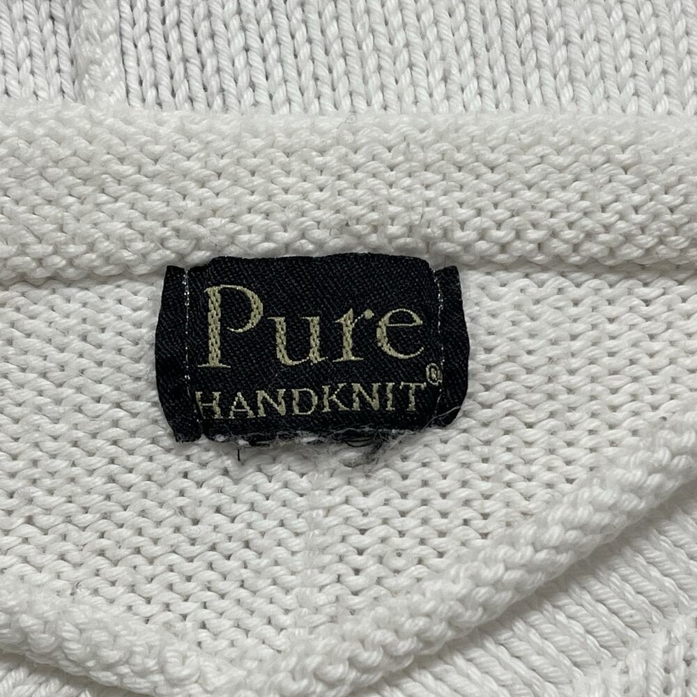 Pure Handknit Cotton Rugby Stripe Sweater White Black Coastal Nautical Preppy - Picture 7 of 10